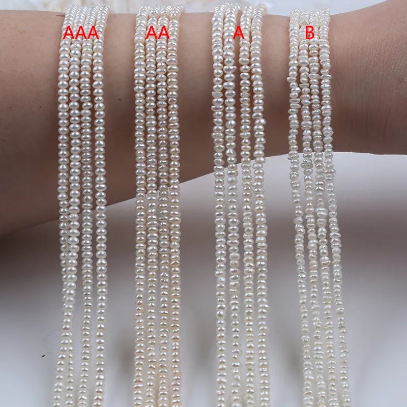 2.5-3mm AAA AA A B natural white loose beads real fresh water button pearl strand for jewelry making