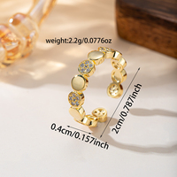 Bague ouverte ajustable en or raffiné avec patchwork circulaire et pavé de zircons cubiques étincelants, bijou quotidien, cadeau pour femmes