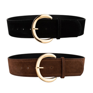 <span class=keywords><strong>Ceinture</strong></span> en cuir suédé épais vintage pour <span class=keywords><strong>femme</strong></span> avec boucle dorée - Product Image 1