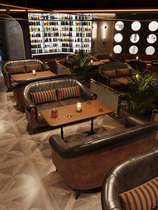Meubles design tout-en-un de style rétro avec banquette et table pour bar à cigares, pub lumineux, lounge à vin, et espaces de négociation client - Product Image 5