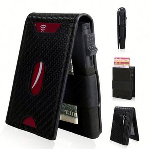 2024 New Intelligent Men's Ultra-Thin Metal Leather Wallet -Up RFID <b>Card</b> <b>Holder</b> Elastic Band for Passport Use Clip Closure - Product Image 1