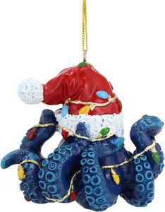 Adorno navideño de pulpo de resina azul con estilo de amor Patrón de animal lindo - Product Image 6
