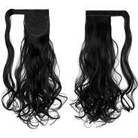 Queue de cheval longue ondulée en cheveux synthétiques, postiche à clipser avec fixation magique, queue de cheval bouclée à enrouler pour femme noire