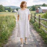 Tunique en lin pur personnalisée pour femmes, dos ouvert, avec rayures - Fournisseur de haute qualité pour les vêtements féminins