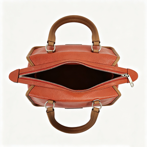 Women Terracotta Pebbled <b>Leather</b> Satchel Top Handle Tote Bag <b>Tan</b> Trim Silver Hardware Shoulder <b>Handbag</b> - Product Image 5