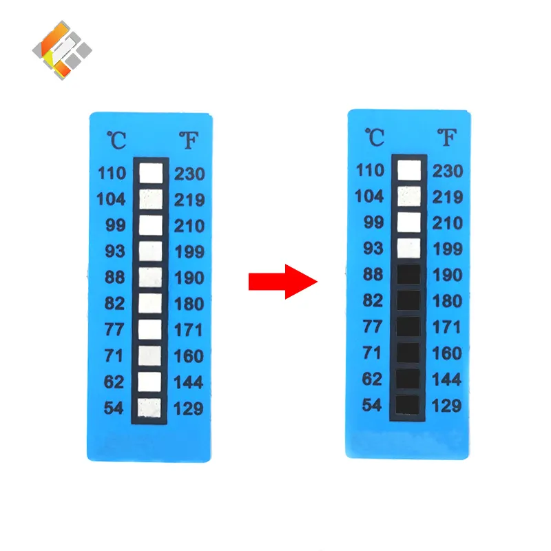 Contoh Gratis Stiker Dahi Tahan Air Label Termometer Cetak Stiker Penunjuk Suhu Dapat Dibalik