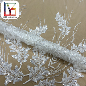 Chất lượng cao nặng đính cườm thêu lưới ren vải mật độ cao hạt sequin Bridal Tulle Ren Vải cho váy cưới - Product Image 4