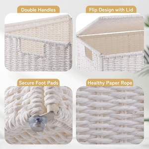 Cesta de cuerda de <span class=keywords><strong>papel</strong></span> plegable tejida a mano con bolsa de forro desmontable Cesta de almacenamiento con asa <span class=keywords><strong>para</strong></span> dormitorio o lavadero - Product Image 6