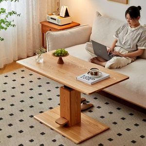 Bureau et table basse multifonctionnelles réglables en bois massif de style moderne et contemporain avec table d'appoint mobile - Product Image 1