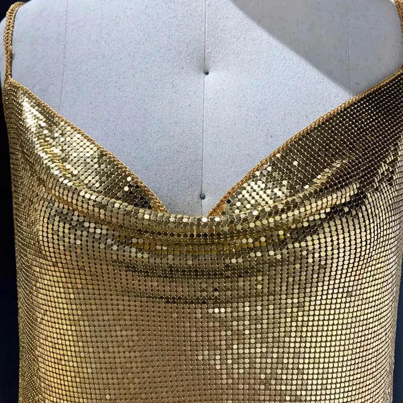 Gilet de soirée doré brillant Sexy femmes Clubbing Crop Top à paillettes métalliques haut de chaîne pour femmes