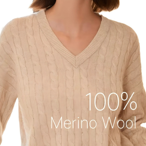 <span class=keywords><strong>Pull</strong></span> <span class=keywords><strong>en</strong></span> tricot torsadé personnalisé à col <span class=keywords><strong>en</strong></span> V pour <span class=keywords><strong>femme</strong></span>, décontracté, hiver, 100% <span class=keywords><strong>laine</strong></span>, pour la vente <span class=keywords><strong>en</strong></span> gros - Product Image 1