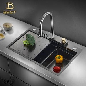 Handcrafted Large Single-Bowl Vietnamese-Made Stainless Steel Thickened Honeycomb Waterfall-Style Kitchen Sink Faucet Undermount - Product Image 3