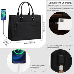USBポート付きRelavel防水教師用ハンドバッグ17インチラップトップトートバッグレザーコンピューターショルダーバッグ女性用ラップトップバッグ - Product Image 2