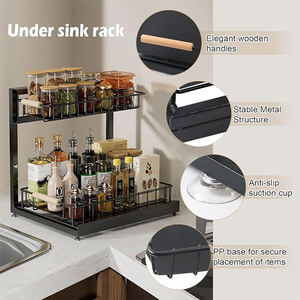 <span class=keywords><strong>Despensa</strong></span> de 2 niveles, doble deslizamiento, acero inoxidable 304, madera antioxidante, debajo del gabinete, cesta de alambre, organizador de almacenamiento extraíble, cajón extraíble - Product Image 6