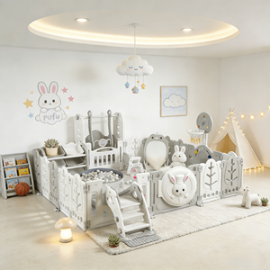 Parc <span class=keywords><strong>de</strong></span> jeu pliable en HDPE indispensable pour bébés et tout-petits, avec un style doux et naturel - Product Image 5