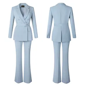कस्टम कम MOQ निर्माता Oem उच्च गुणवत्ता ब्लू बिजनेस महिला दो टुकड़ा महिला पैंट सूट