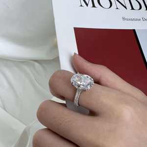 Cincin Pertunangan Perak Sterling Mewah Dylam dengan Potongan Oval Cubic Zirconia CZ Cincin Janji Pernikahan - Product Image 4