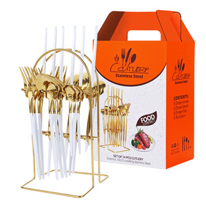 Set di Posate in Acciaio Inox Quattro Pezzi Stile Cucina Occidentale Portoghese, Set da 24 Pezzi con Portaposate e Scatola Regalo - Product Image 6