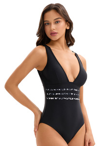 European American Women's Stylish Fitness <b>Swimwear</b> Sexy Solid Pattern Print One-Piece <b>Beachwear</b> Cut-Out Back Design Plus Size - Product Image 5