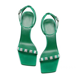 Women's Diamonds Rivets Straps Sandals Single Band High Heels Stiletto Ankle Buckles <b>Shoes</b> Wedge Metal Heeled Pumps - Product Image 2