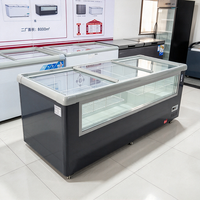 Congélateur commercial à îlot central 110V-130V avec porte vitrée, 2 portes, pour la présentation d'aliments surgelés en magasin de détail intérieur
