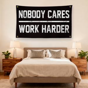 ธงสร้างแรงบันดาลใจ "<span class=keywords><strong>Nobody</strong></span> Cares Work Harder" ขนาด 3x5 ฟุต แบบสองด้าน ทำจากโพลีเอสเตอร์ พิมพ์ลายคมชัด พร้อมห่วงทองเหลือง สำหรับใช้ในโรงยิม - Product Image 2