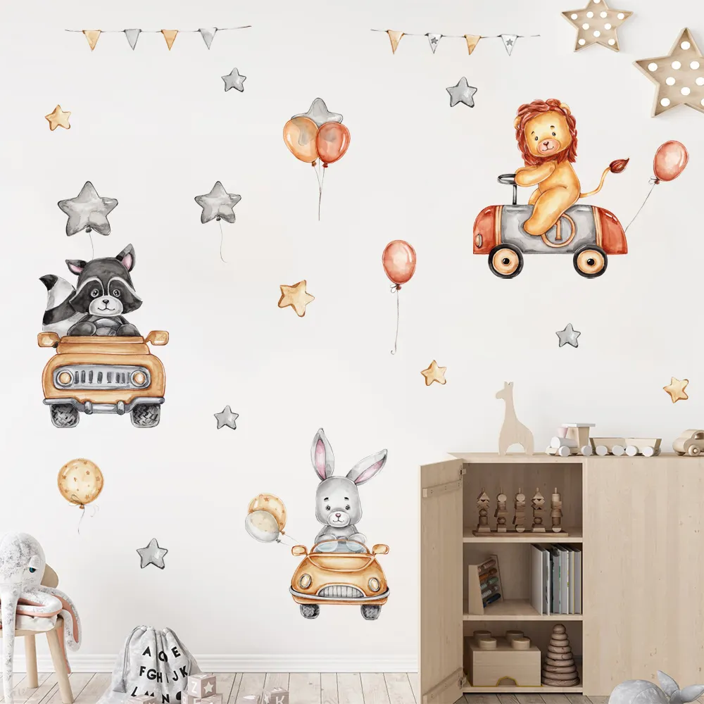 Self adhesive wall decals kids room cartoon lion with balloon custom wall sticker baby room