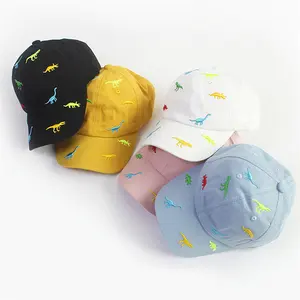 New Embroidery Dinosaur Kids Baseball Hat Custom Cotton 6 Panel Adjustable Children Cap