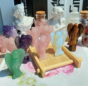 1.5 "pierre précieuse sculptée à la main prier ange Statue cristal de guérison Rose Quartz oeil de tigre <span class=keywords><strong>Aventurine</strong></span> obsidienne ange Figurine Decora - Product Image 2