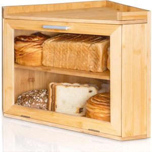 Boîte à pain en bambou à double couche, conteneur de rangement en bois pour comptoir de cuisine avec séparateurs - Product Image 1
