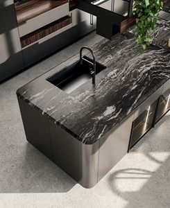 Mueble de Cocina Moderno de Acero Inoxidable con Puerta de Vidrio y Diseño de Isla Integrada para Hogar Contemporáneo - Product Image 6