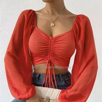 Tops en mousseline pour femmes 2024, chemisiers et hauts pour femmes, tops en mousseline fantaisie à col en V sexy et chemisier