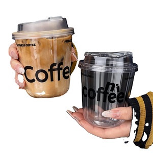 Custom Logo500ml PET Disposable Single-layer Beverage U-shaped Cold Coffee Bubble Tea Orange Juice <b>Plastic</b> <b>Cup</b> with Cover - Product Image 1
