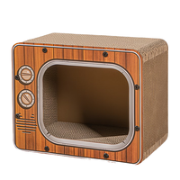 Lit-griffoir vintage pour chat en forme de téléviseur, maison rétro en carton ondulé durable avec griffoirs intégrés pour chats d'intérieur