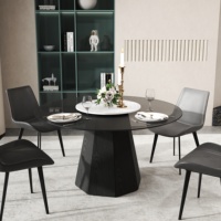 Table à manger ronde réglable en verre trempé de design italien Voxhome, moderne, pour petit appartement, meubles de maison