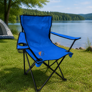Chaise pliante de camping bleue, chaise de réalisateur avec porte-gobelet, tissu Oxford pour camping en plein air, pêche, pique-nique, OEM personnalisé - Product Image 4