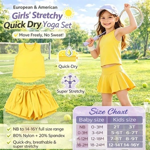 DH ODM Tuscan Sun Ropa <span class=keywords><strong>de</strong></span> Gimnasia para Niñas: Top Corto <span class=keywords><strong>de</strong></span> Banda Ancha y Pantalones Cortos <span class=keywords><strong>de</strong></span> Entrenamiento con Abertura Curva <span class=keywords><strong>de</strong></span> Alta Elasticidad - Product Image 3