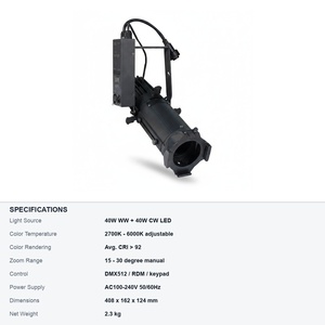 ไฟสปอตไลท์ LED โปรไฟล์ 40W ปรับสีขาวได้ 2700K-6000K ซูม 15-30 องศา CRI 92 DMX ไร้พัดลม ปรับความสว่างได้ Vlite LV-Z40T - Product Image 6