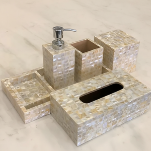 Juego de Baño de Seis Piezas con Incrustaciones de Concha Modernas Hechas a Mano, Accesorios de Tocador de Nácar Premium, Personalizable para Baños de Hoteles y Restaurantes - Product Image 1