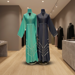 Vente en gros d'abayas longues personnalisées de Turquie, vêtements islamiques, vêtements élégants et luxueux pour femmes de petite taille, robe musulmane, satin de soie de Dubaï, manches à volants - Product Image 3