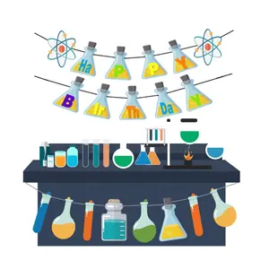 Science Theme Happy Birthday Paper Pennant Banner Test Tubes Banner For Kids Birthday Party Mad Scientist Party Decorations