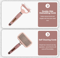 Série d'outils de toilettage pour animaux de compagnie en acier inoxydable rose mignon, fabriqués en usine OEM, peigne démêlant et brosse autonettoyante pour chats et chiens