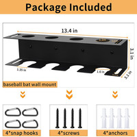 Support mural en métal pour bâtons de baseball et de softball avec rangement pour balles et crochets, capacité de 4 bâtons, pour garage et présentation en dugout