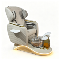 Fauteuil de pédicure spa de luxe avec massage électrique, fauteuil de pédicure en cuir beige pour salon, avec bol en verre et lumière LED