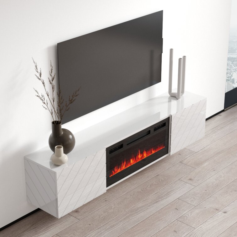 2022black wall wood TV cabinet with Fireplace tv Stand Living Room Storage Cabinet Doors and Shelves in artificial fireplace