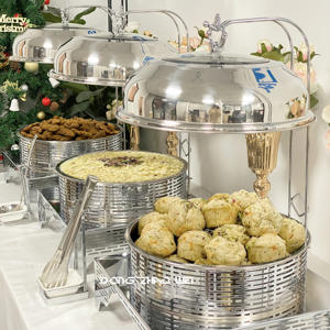 New Design Wedding Party Catering Use Luxo Chaffing Dish Food Buffet Warmer Chafing Pendurado Tampa Arrebatada Pratos de Cheffing - Product Image 4