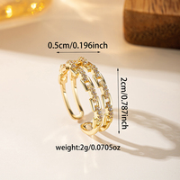Bague élégante en chaîne trombone double rangée or et argent, avec maillons en cristal pavé alternés, forme ouverte en C, éblouissante, cadeau pour femme