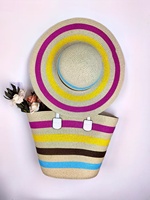 Sac de plage en paille de bonne qualité à prix avantageux avec motif de bande de couleur pour femmes Vacances d'été