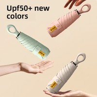 Vente en gros Mini parapluie de protection solaire en vinyle Compact Portable avec poignée en anneau Design pliant classique pour les beaux jours