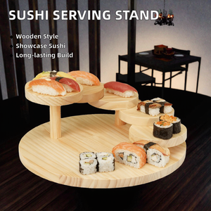 แท่นวางซูชิไม้แบบเป็นมิตรกับสิ่งแวดล้อม พร้อมถาดและอุปกรณ์เสิร์ฟซูชิสำหรับการนำเสนอและการเสิร์ฟ - Product Image 2